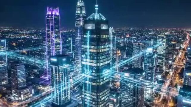 Illuminated Metropolis at Dusk: A futuristic cityscape, sparkling with vibrant lights that pulse with energy, embodying the relentless drive of human ingenuity and innovation.