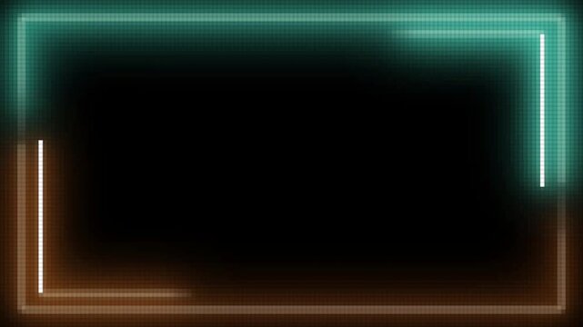 Abstract digital pixel art border with glowing teal and orange neon frame animation
