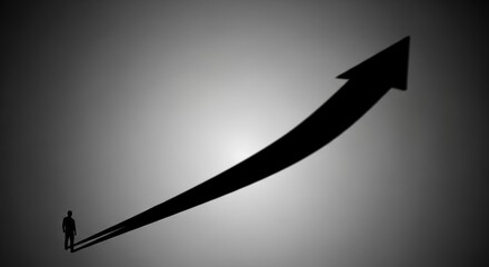 Growth success progress business leadership ambition create optimistic vision upward trajectory with lone silhouette and long shadow conveying determination and achievement