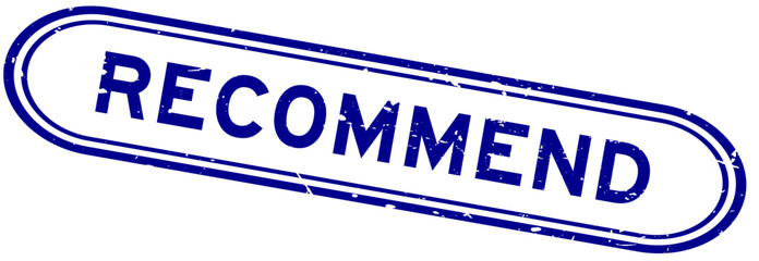Grunge blue recommend word rubber seal stamp on white background