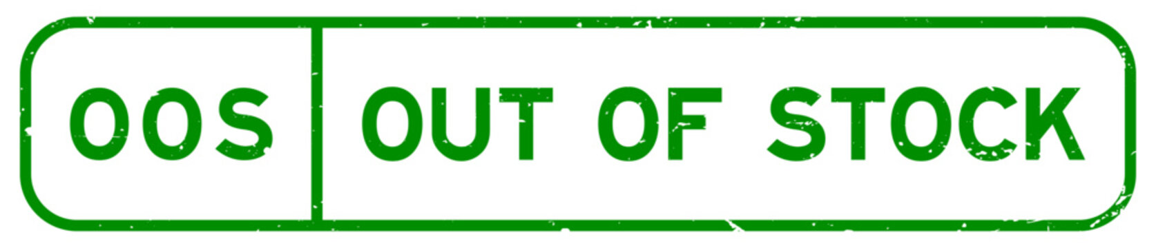 Grunge green OOS out of stock word square rubber seal stamp on white background