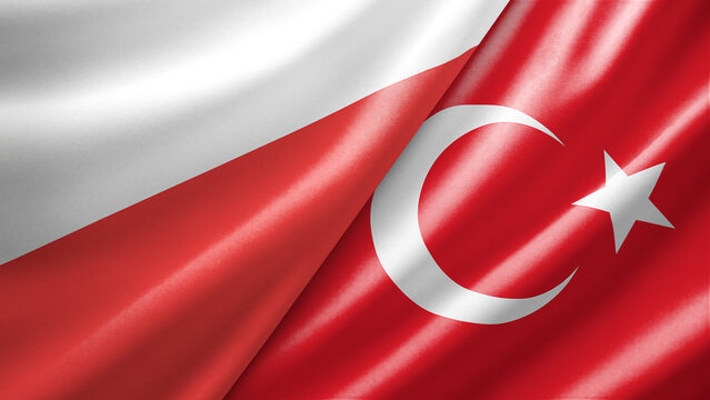 Poland and Turkey two national flags filling the entire frame, close-up view, edge-to-edge composition
