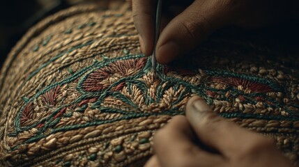 Focused view of detailed stitching work during a collaborative reupholstering class highlighting traditional techniques and modern styles