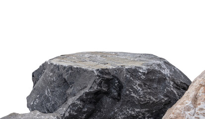 Rock Podium isolated, Stone stand Display product on white background,Stones Sea formation located part of the mountain,Group of Cliff Rock with natural rough texture surface with clipping path