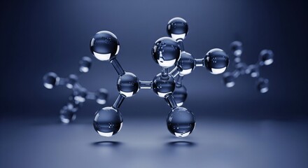 Molecular structures, spheres connected, blue gradient background, science concept