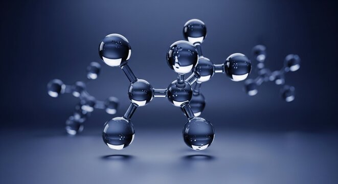 Molecular structures, spheres connected, blue gradient background, science concept - Powered by Adobe