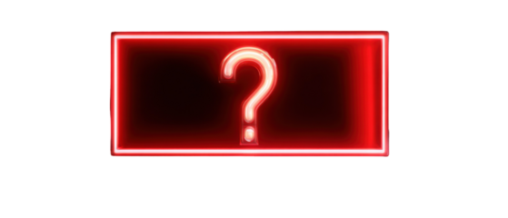 Neon question mark sign glowing in red frame