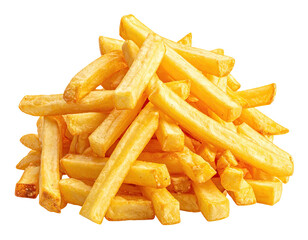 A heap of golden, crispy, and cooked potato slices, isolated on a transparent background