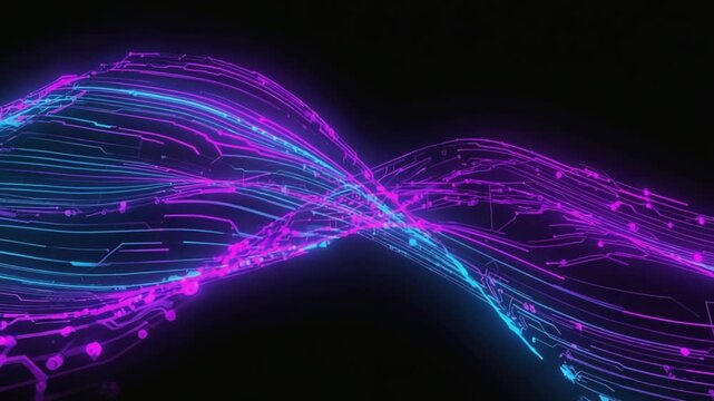 Vibrant neon circuit lines intersecting in dynamic motion