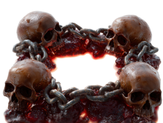 Skulls and chains encircled in gory texture