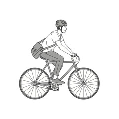 Fototapeta premium Man Riding Bicycle with Shoulder Bag, Commuting, Urban Lifestyle, Vector Illustration