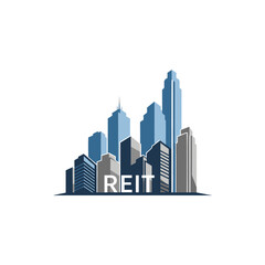 Obraz premium A stylized cityscape with blue and grey buildings, featuring the acronym 