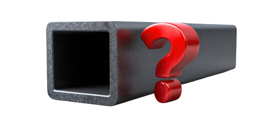 Rectangular steel tube with red question mark symbol