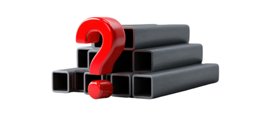 Red question mark with steel rectangular tubes