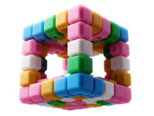 Colorful interlocking cube structure with textured blocks