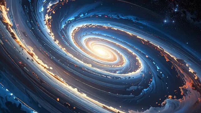 Abstract Spiral Galaxy In Blue And Orange Hues With Starry Background