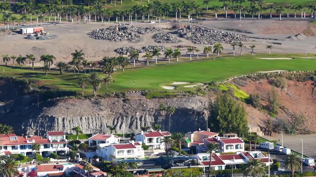 Aerial of Meloneras Golf Course and Pasito Blanco Private Marina, Featuring Luxury Yacht Berths and Frontline Villa Estates, Gran Canaria, Spain