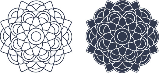 A vector circular mandala pattern on a white background.