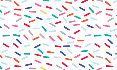 Donut, sweet confetti background. Sweet cake, donut confetti texture, seamless pattern. Colorful candy topping seamless background wallpaper. Vector.