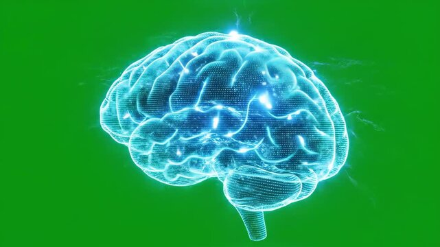 Abstract digital brain animation on green background