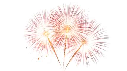 Three Red and White Fireworks Bursts Against Black Background