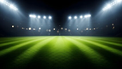 A vibrant green football field illuminated by powerful stadium lights, representing the atmosphere of a major sports event.
