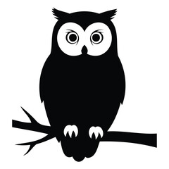 Obraz premium Black Owl Silhouette Perched on Branch Vector Illustration