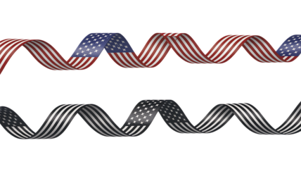 Twisted US Flag Ribbons in Color and Monochrome spiral
