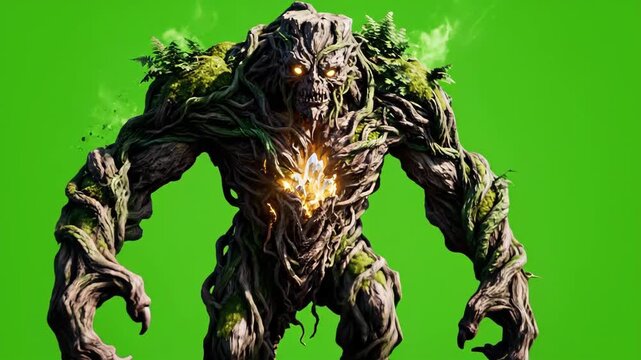 Fantasy creature in front of a green screen for compositing