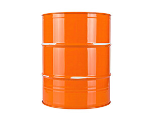 Glossy, cylindrical orange metal container, isolated against a solid black background
