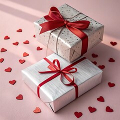Valentines Day Gift Boxes with Red Ribbons