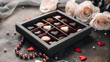 Romantic Chocolate Gift Box with Roses and Pearls