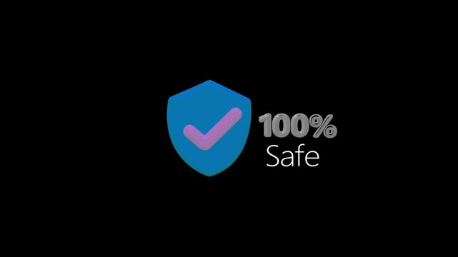 3D Shield Icon with Check Mark and 70 Percent Safe Text on Black Background Keywords: shield, security, safety, protection, check mark, tick, 70 percent, percentage, safe, secure, icon, symbol, 3