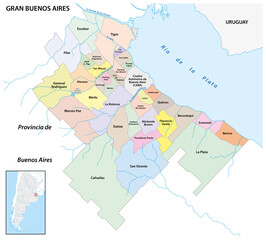 Administrative map of the Buenos Aires Metropolitan Area, AMBA, Argentina