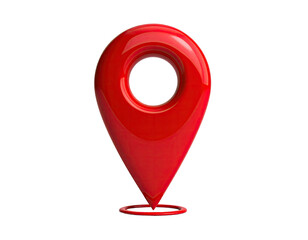 Glossy, three-dimensional red location pin, centered against a black background