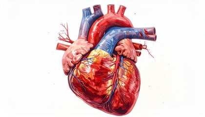 Human Heart: Detailed and vibrant illustration of a human heart, capturing its intricate anatomical structure and showcasing the essence of life and health.