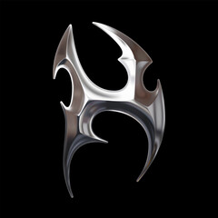 3D chrome letter H with tribal structure and cybersigilism aesthetic