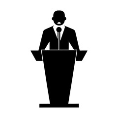 Minimalist Serious Speaker at Podium Icon Illustration for Corporate Presentation
