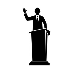 Minimalist silhouette of a speaker at a podium for Inspirational public speaking