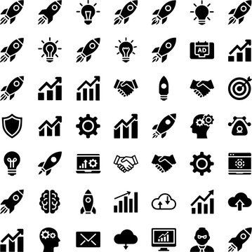 Business Startup and Growth Icon Set Black Vector Glyph Collection