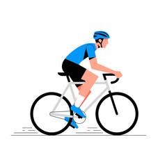 Male cyclist riding a road bike, flat design, vector illustration
