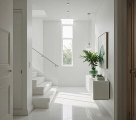 Decoration of the entrance to a luxury minimalist house viewed from the interior