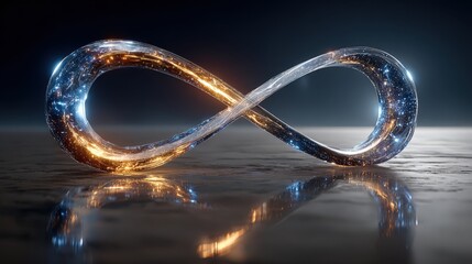 Light trails form an infinity shape with glowing elements in a dark setting during nighttime