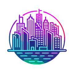 Neon Line City Skyline Icon
