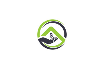 Obraz premium Modern House and Money Logo for Home Loans, Mortgage Financing and Property Investment