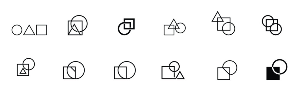 Abstract Circle Square Triangle Logo Set, Simple Geometric Form Logo Pack