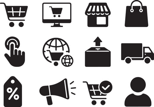 Ecommerce icons representing online shopping experience isolated on white background, Vector, illustration