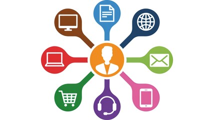 Businessperson connected to various digital devices and services