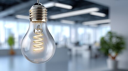 Modern Light Bulb Hanging in Contemporary Office Space with Bright Design Elements and Ambient Lighting