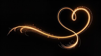 Golden heart shaped light trails on black background